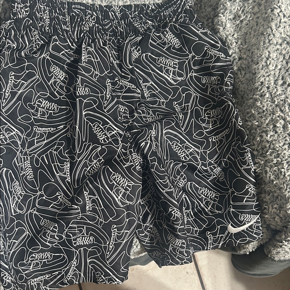 Nike Black Shorts with White Sneaker Outline Print